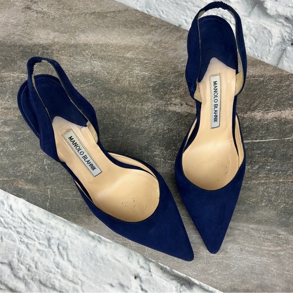 Manolo Blahnik Shoes - Adorable Rich Cobalt Blue Manolo Blahnik Sling Back Stiletto Heels 39 8.5 US